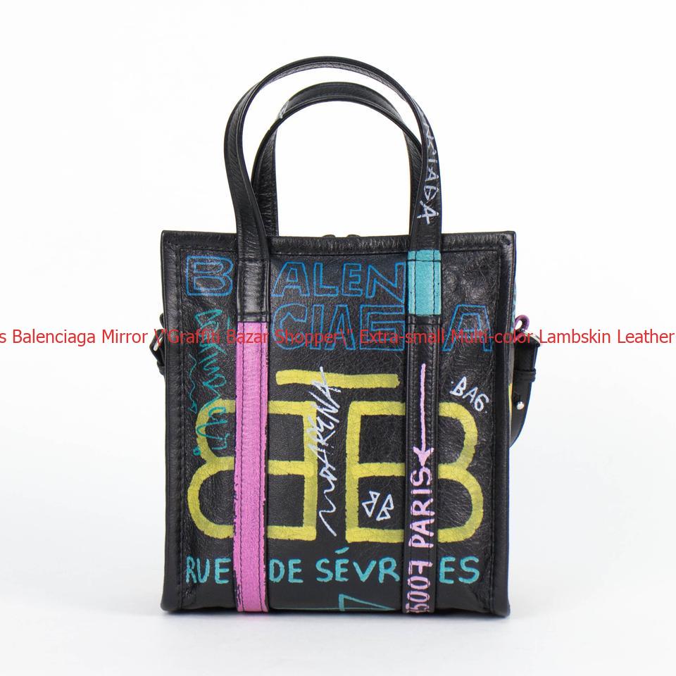 Cheap Designer Handbags Balenciaga Mirror ”Graffiti Bazar Shopper” Extra-small Multi-color ...